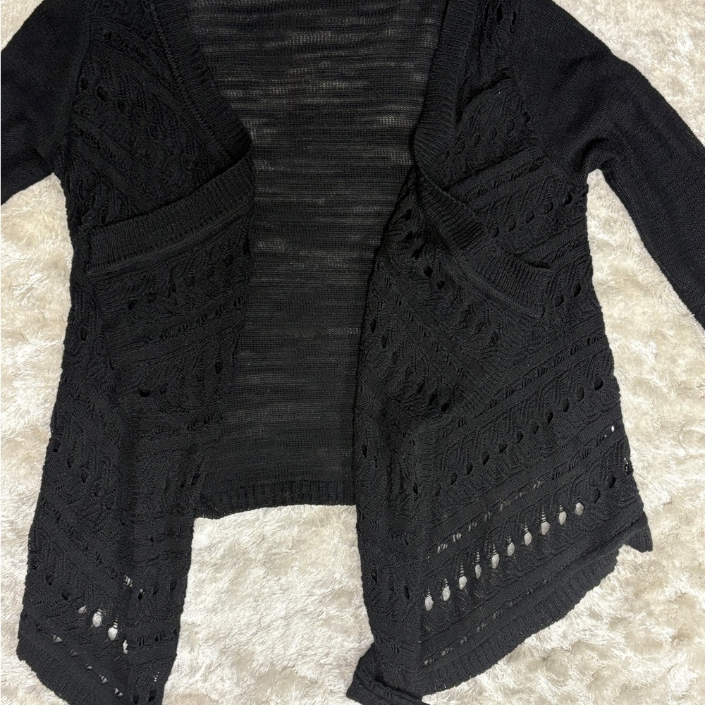 Crochet detail-Black Cardigan Sweater. Women’s Small. Excellent condition.